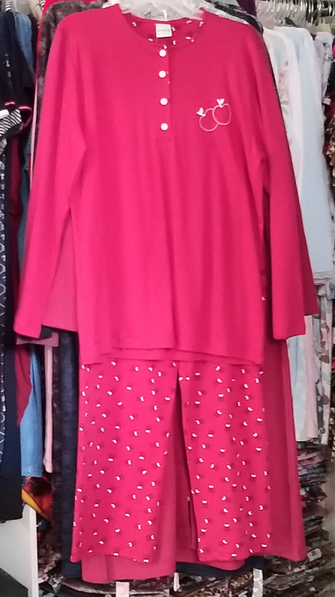 Nena pamuklu uzun kol elma motifli pijama Kırmızı - 7