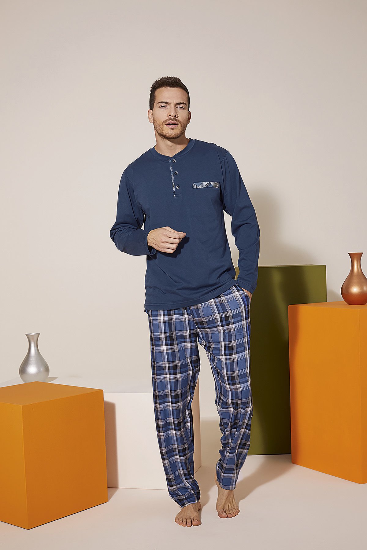 KLY Midi yaka Pijama 9218 XL - Indigo
