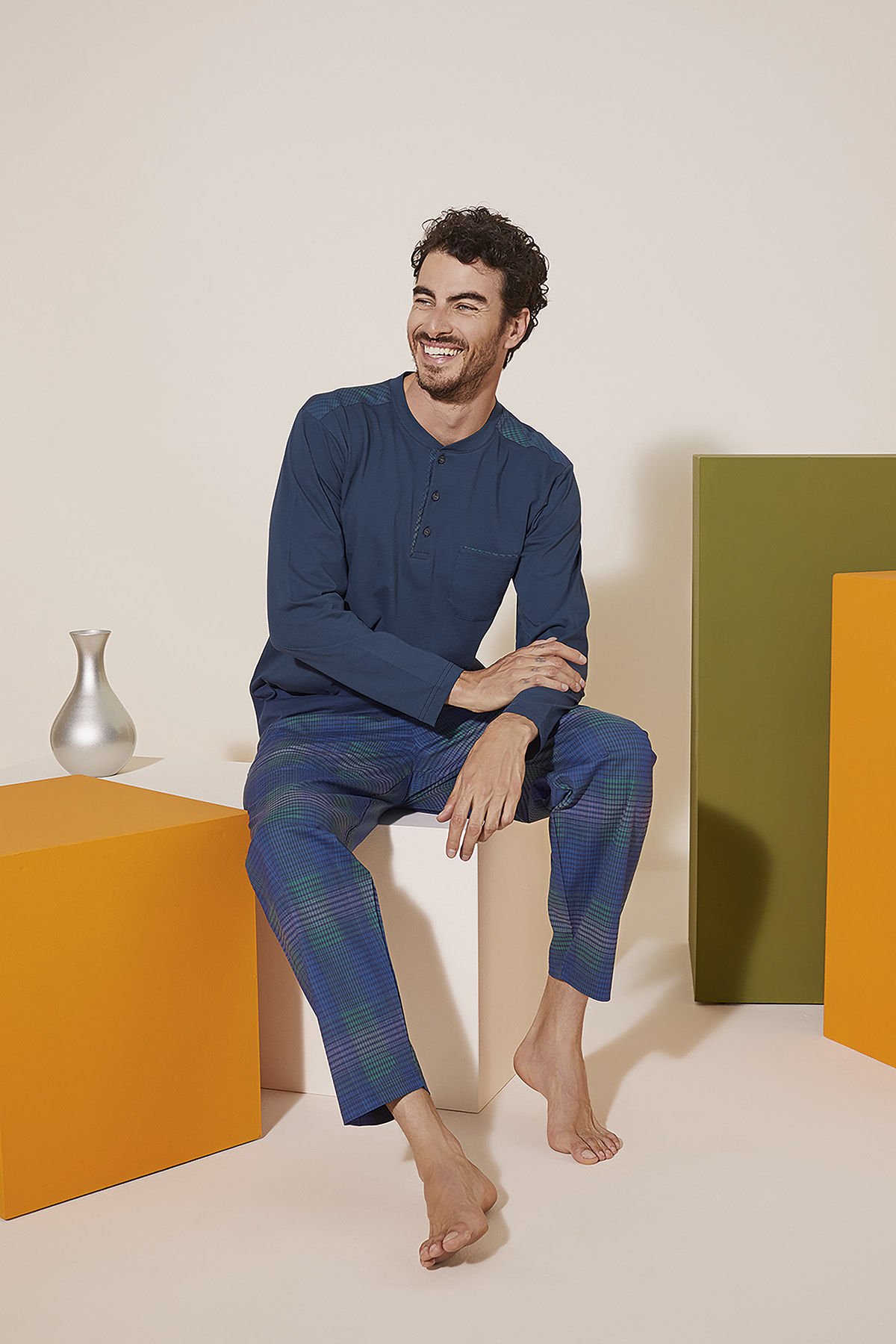 KLY Midi yaka Pijama M - Indigo