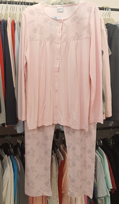 NENA NP 215 Önden Düğmeli Pamuklu Pijama 2 - Pembe
