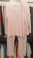 NENA NP 215 Önden Düğmeli Pamuklu Pijama 7 - Pembe