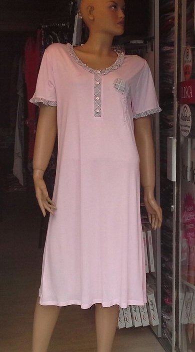 NENA G259 %100 Pamuklu Yarımkol Gecelik 4 - Pembe