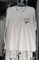 NENA %100 Pamuklu Kalın Penye Pijama 1 - Bej