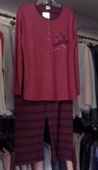 Nena NP334 %100 Pamuklu Yumuşak Dokuiu Kalın Kumaş Ev Elbisesi Pijama 3 - Bordo