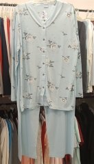 NENA NP 216 Önden Düğmeli Pamuklu Pijama 7 - Mint