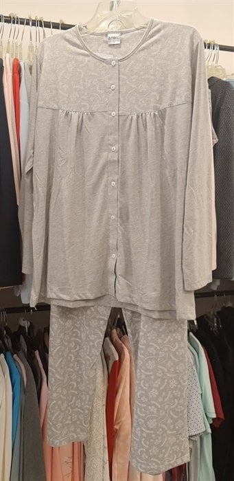 NENA NP 214 Önden Düğmeli Pamuklu Pijama 7 - Gri