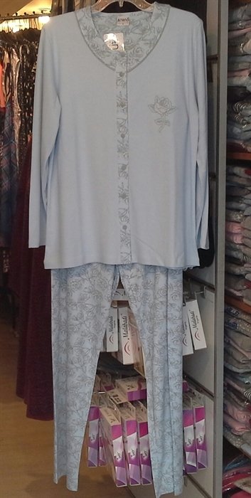 NENA NP 210 Pamuklu Önden Düğmeli Pijama 4 - Mavi
