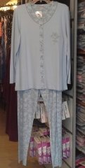 NENA NP 210 Pamuklu Önden Düğmeli Pijama 4 - Mavi
