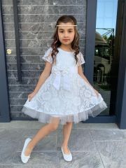 Winimo Kids Danteli Model Kız Çoçuk Elbisesi Beyaz